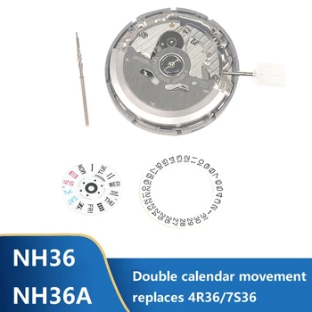 NH36/NH36A Dvigubai Kalendorius Didelis Tikslumas Automatinis Mechaninis laikrodis Su Judėjimo Plieno Kamieninių+Savaitę Dial+Kalendorius Rinkimo Rinkinys