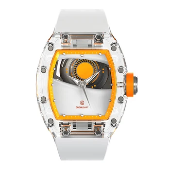 CRONUSART Vyrų Automatinis laikrodis 50mm*42mm Prabanga Bagažinės Mechaninis Laikrodis Akrilo Atveju Šviesos Fluororubber Dirželis