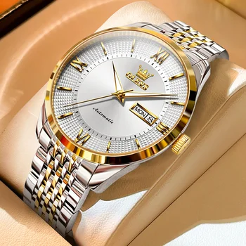 Originalus prekių Automatinis laikrodis Vyrams, Vandeniui Sapphire Kristalas Prabangus Klasikinis Datą Savaitę Aukso Mechaninė Laikrodį Dovanų Rinkinys