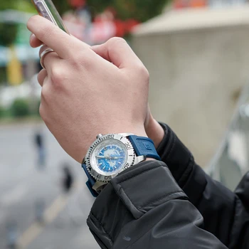 OBLVLO Pasaulio Laikas Nardymo Sporto vyriški Žiūrėti Automatinis Mechaninis laikrodis Safyro Stiklas, Super Šviesos Vyrų Laikrodžiai