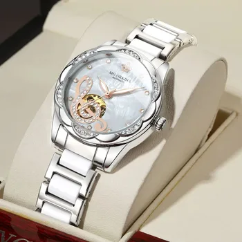 Mados Plieno Dirželis Mechaninis Laikrodis Prabangos Prekės Ženklo Moterų Laikrodis Atsparus Vandeniui Skeletas Originali Ponios Žiūrėti Reloj Para Mujer
