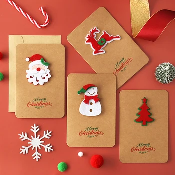 1pc Derliaus Linksmų Kalėdų Atvirukai Kraft Popieriaus Dovanų Kortelę Su Paketo Įklijos Naujųjų Metų Kalėdos Lankstymo Kortelės