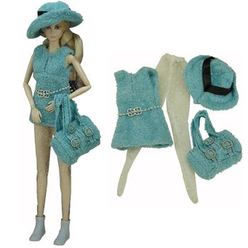 NK europos sąjungos Oficialusis 1 Set kilnus nustatyti lėlės modelio elegantišką suknelę pagal skrybėlė mergina+baltos kojinės+kelnės+krepšys Barbie Lėlės Žaislas