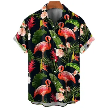 2023 Vasaros Nauji Marškinėliai Vyrams 3d Animaciją Flamingo Mygtuką Beach 