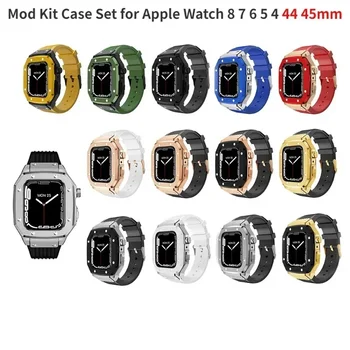 Mod Kit Atveju Nustatyti, Apple Watch 8 7 6 5 4 44 45mm Prabanga Gumos Nerūdijančio Plieno Dangtelis iWatch Serijos Lydinio Žiūrėti Priedai