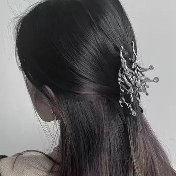 Asmenybės Sidabro Spalvos, Netaisyklingos Skysto Metalo Plaukų Letena Populiarus Staigius korėjos Stiliaus plaukų segtukai Plaukams Moterys Didelis Letena Įrašą